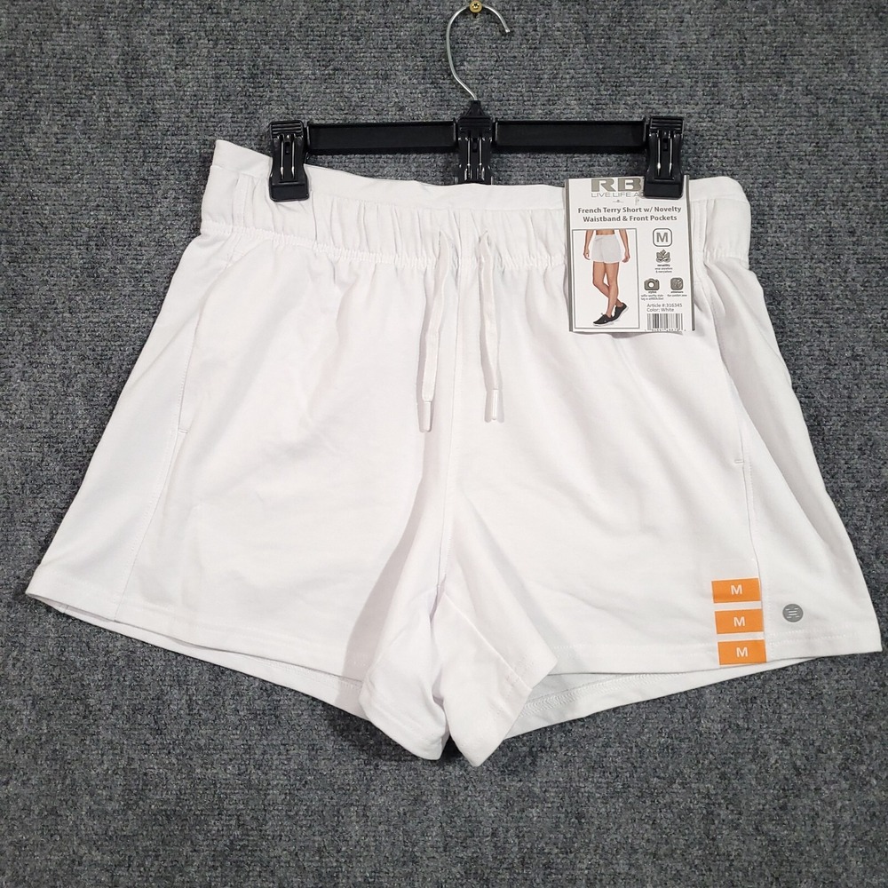 RBX French Terry Shorts Womens Medium Novelty Waistband Pockets White